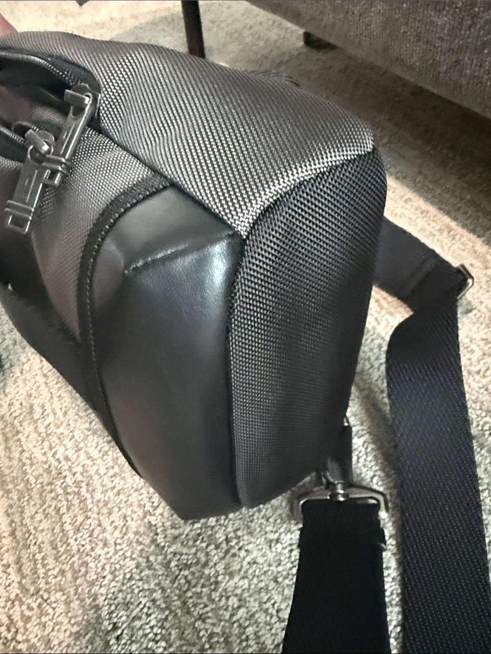 Tumi Gray Sling Bag with Red Accent- NEVER USED OR WORN. Tags removed, A gift - Picture 7 of 9